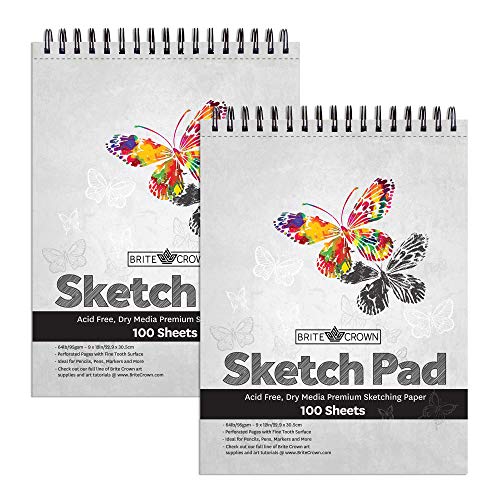Brite Crown Sketch Pad 2-Pack – 9x12 Sketchbook for Teens, 64lb